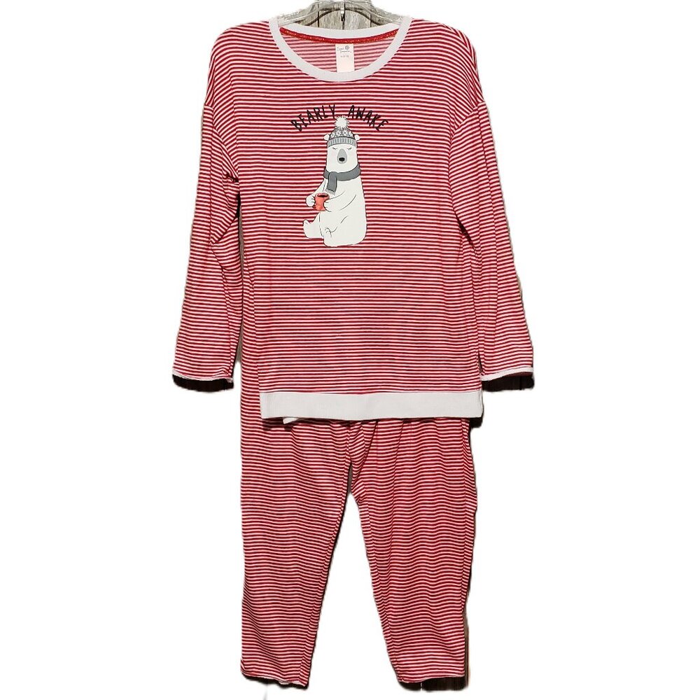 Secret Treasures M 8 10 Pajamas Red White Knit Set Women's Top Pants Long Sleeve